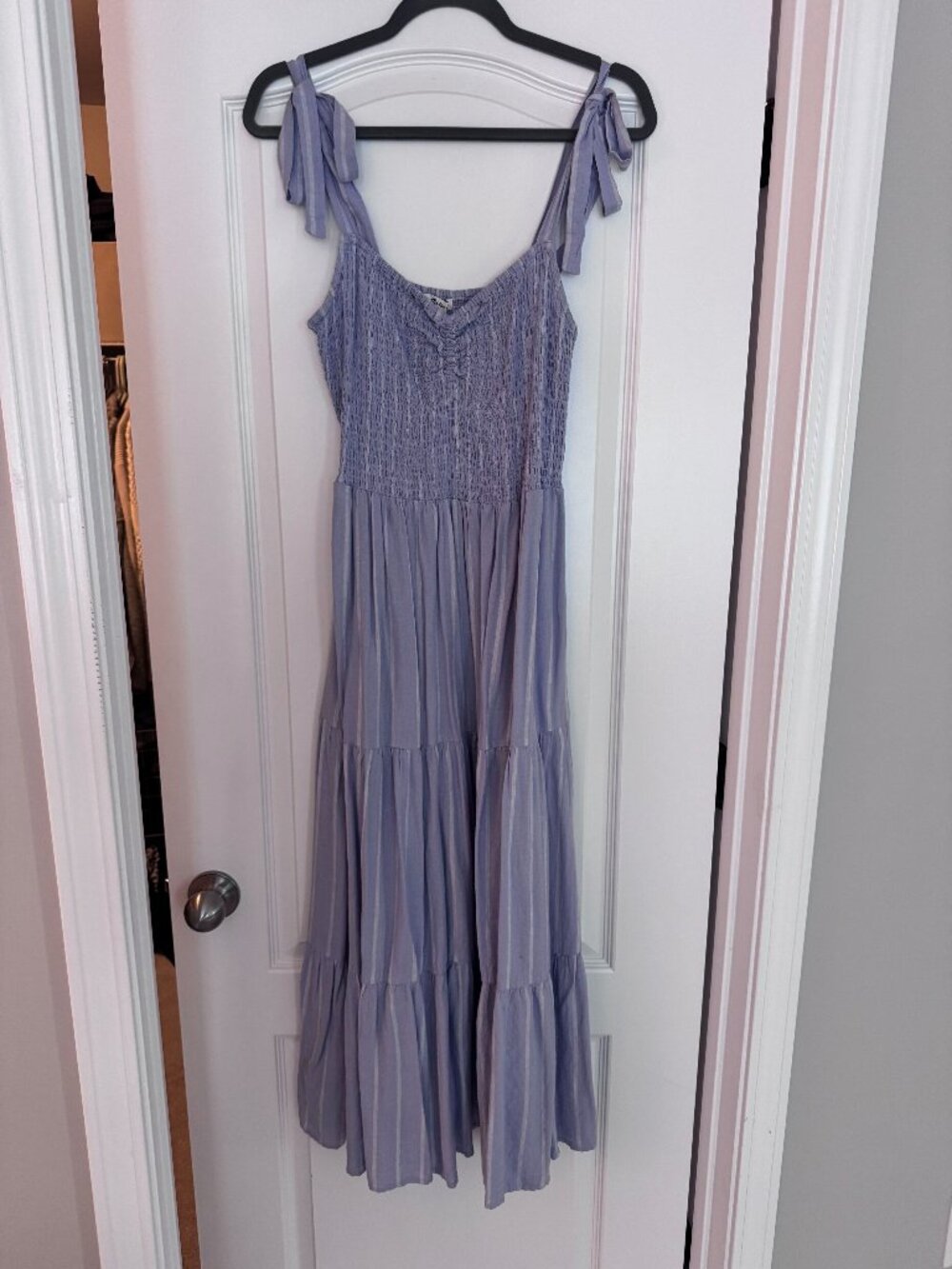 Madewell Linen-Blend Lucie Tie Strap Tiered Midi Dress - Large